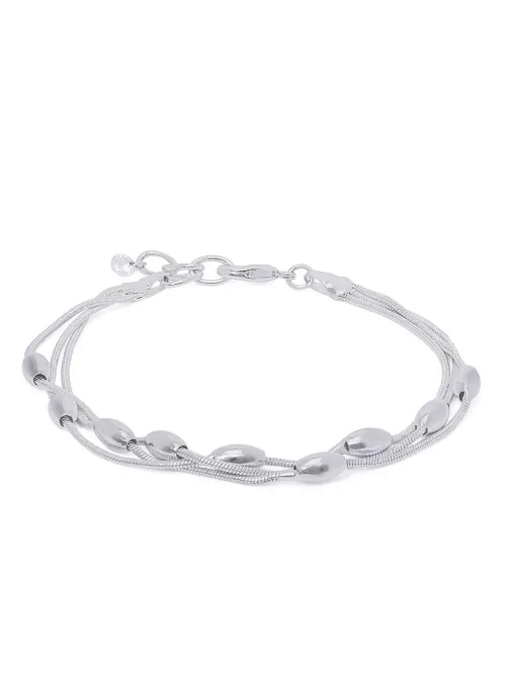 Silver Plated 3 Strand Ball Beaded Bracelet - Silver Sterling Multi-Row Bead